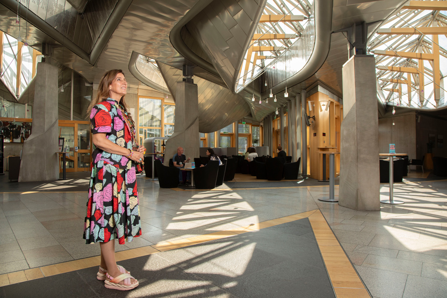 Benedetta Tagliabue stands in the Garden Lobby