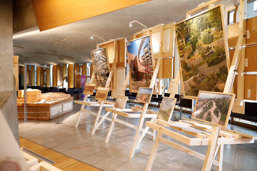 The Enric Miralles exhibition in the Scottish Parliament Main Hall